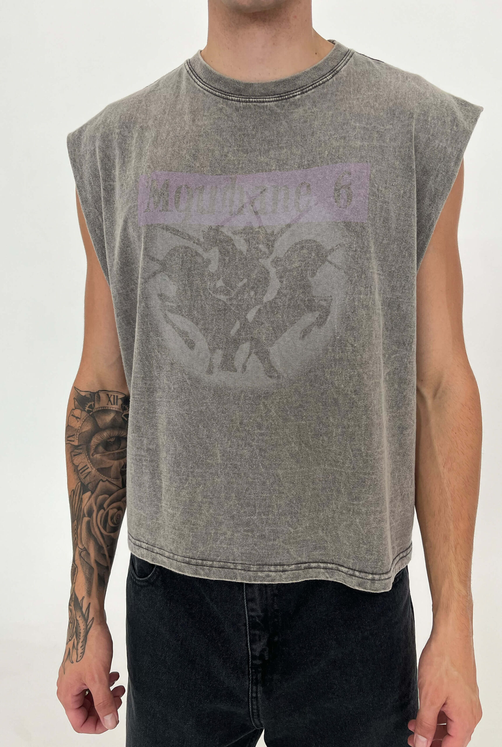 Imagen 2 de Remera sin Mangas Boxy Caballo Gris Claro Wash