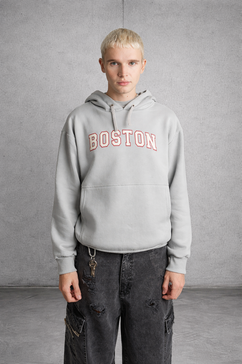 Imagen 4 de Hoodie Boxy Gris Claro Logo