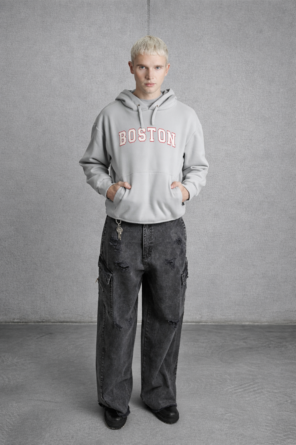 Imagen 2 de Hoodie Boxy Gris Claro Logo