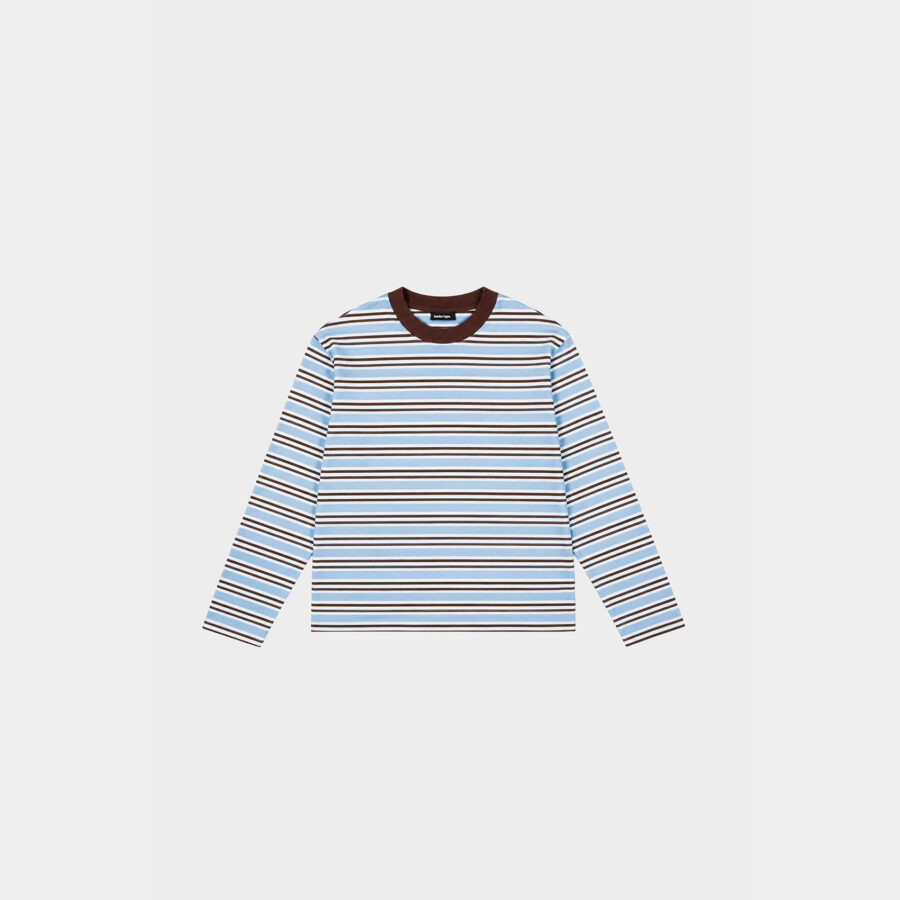 Remera regular boxy raya marrón celeste