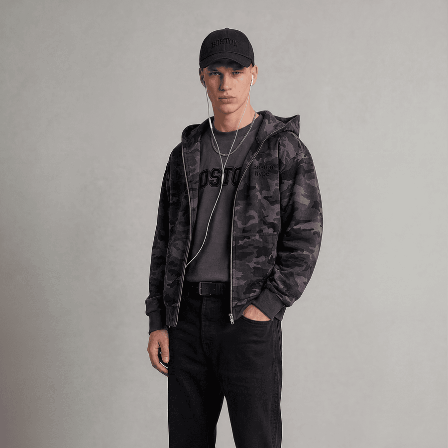 Imagen 7 de Zip Up Camo Gris Boston Negro